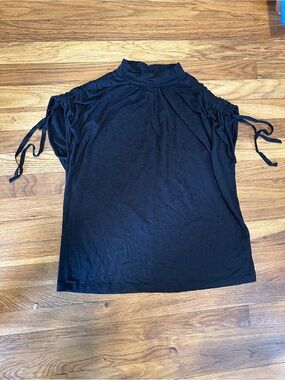 Anthropologie Black Mock Neck Top with Ruched Tie Sleeves